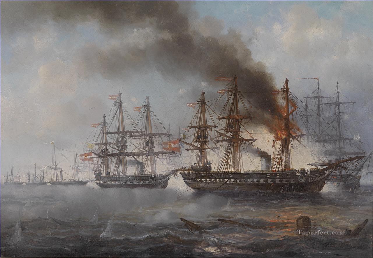 Josef Carl Puttner Seegefecht bei Helgoland 1864 Naval Battle Oil Paintings
